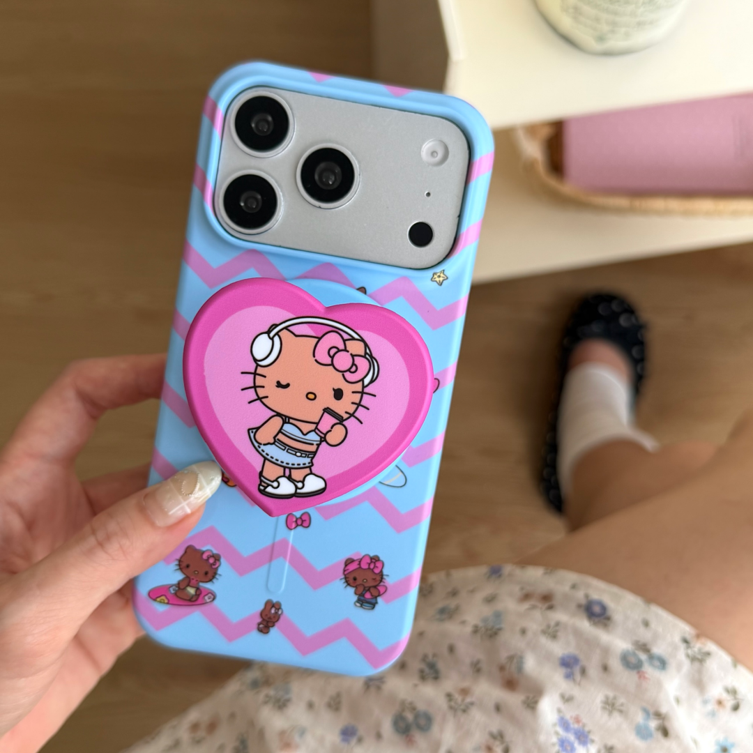 Magnetic Charging Stand - Luxury Ripple Pattern Black Hello Kitty